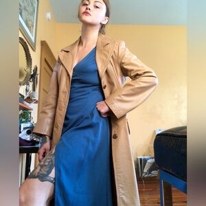 Khaki Real Leather Trench Coat